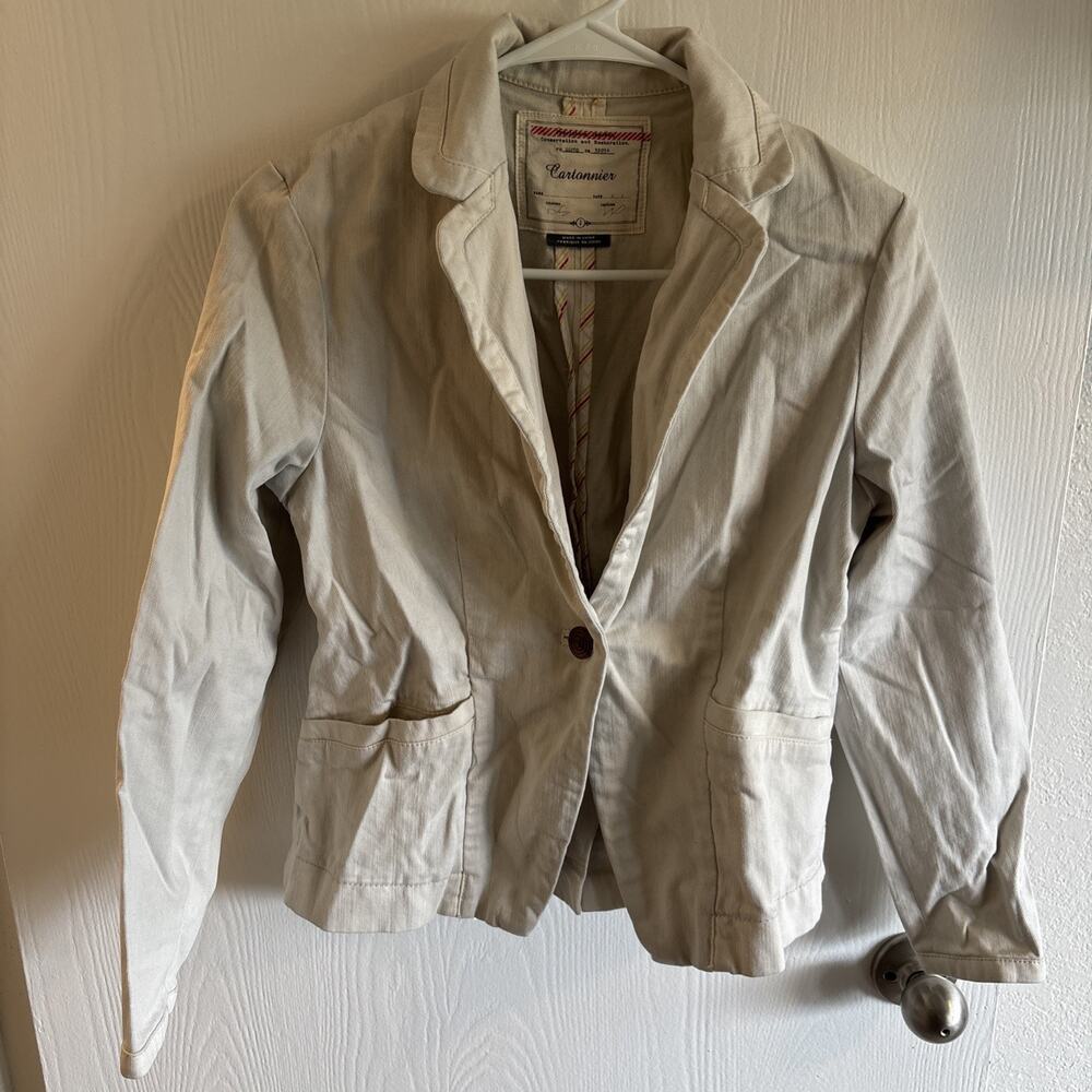 Anthropologie Cartonnier White Long Sleeve Blazer Size 2